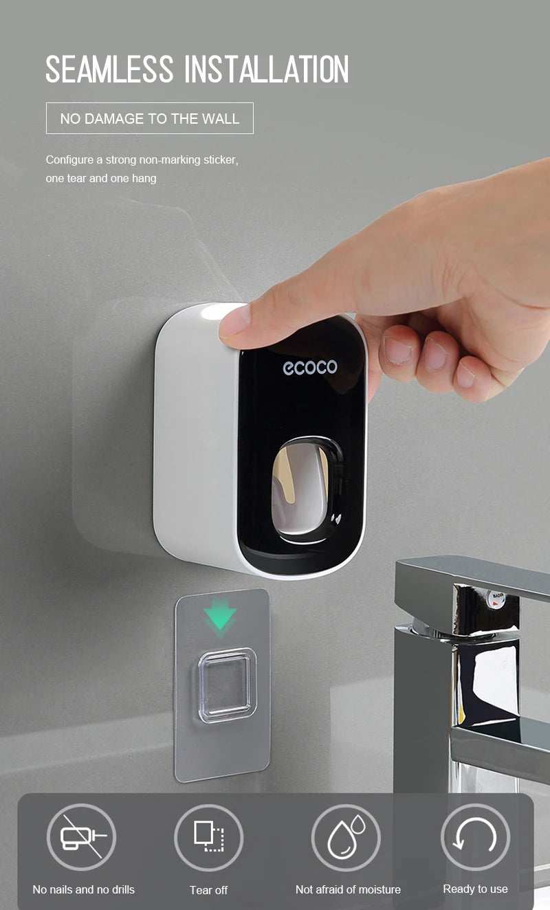 Automatic Toothpaste Dispenser Toothpaste Tooth Dust-proof Toothbrush Holder Wall Mount Stand Bathroom Accessories Set