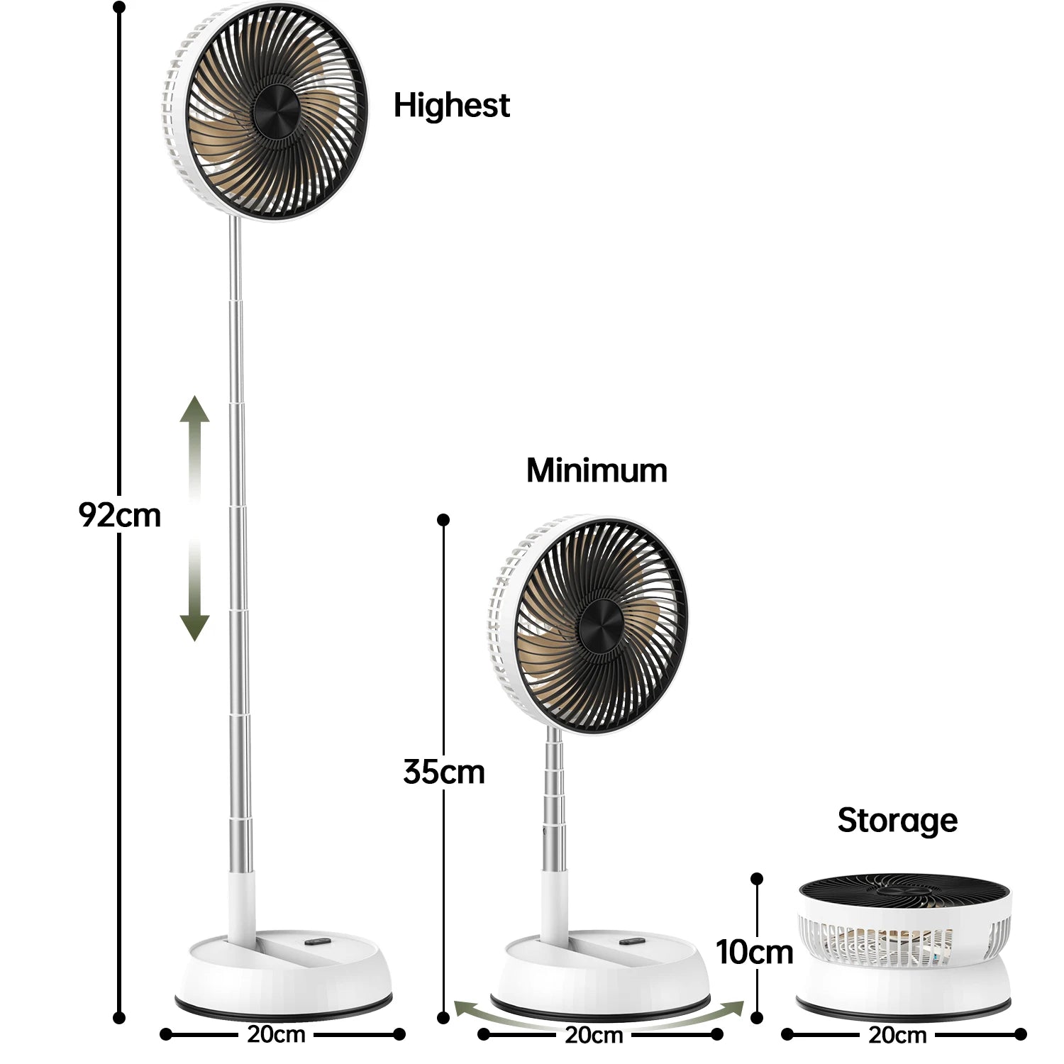 Portable Oscillating Standing Fan with Remote Controller Foldable