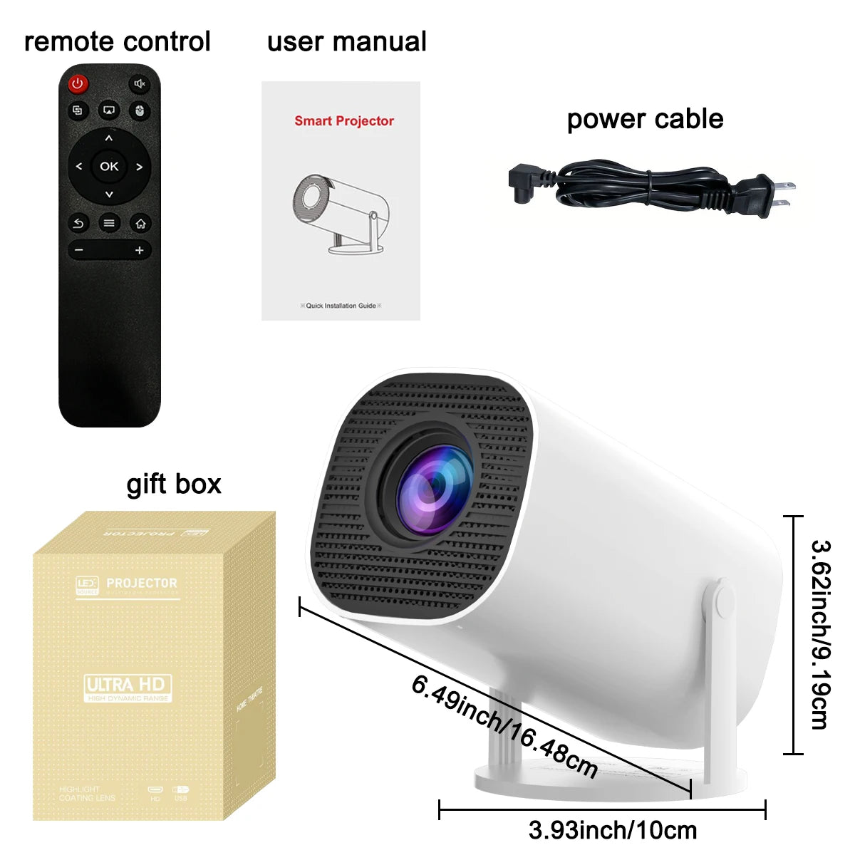 New Portable Projector With WiFi 6 And Wireless 5.0, Native 720P Support 4K Smart Projector, Adjustable Screen, 180° Rotation,