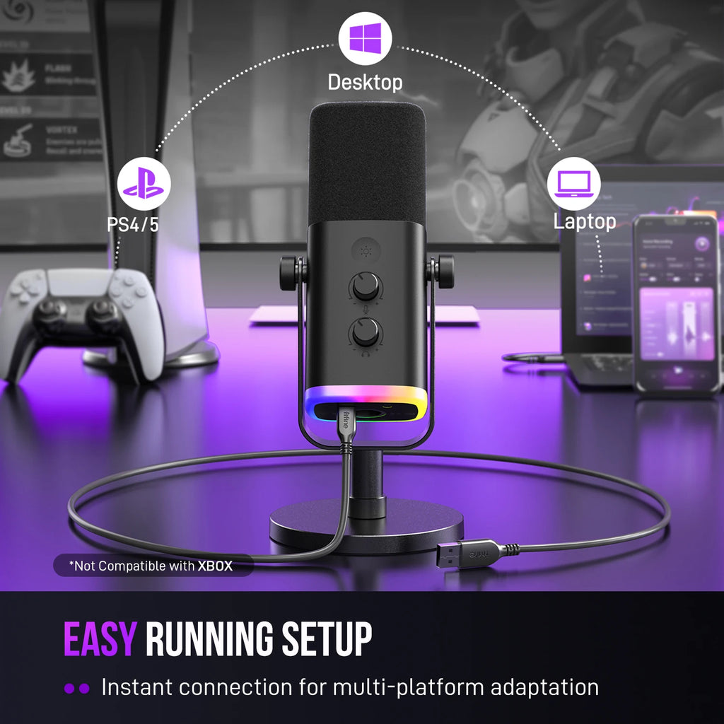 Dynamic Microphone with RGB Control/Headphone jack/Mute,MIC for PC Gaming Recording Streaming