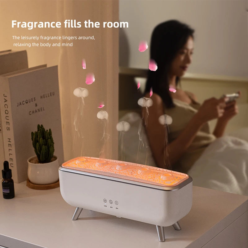 Simulated Volcanic Lava Humidifier with Color Lighting Aroma Diffuser Remote Control 5 Nozzles 2 Fog Modes Dancing Jellyfish
