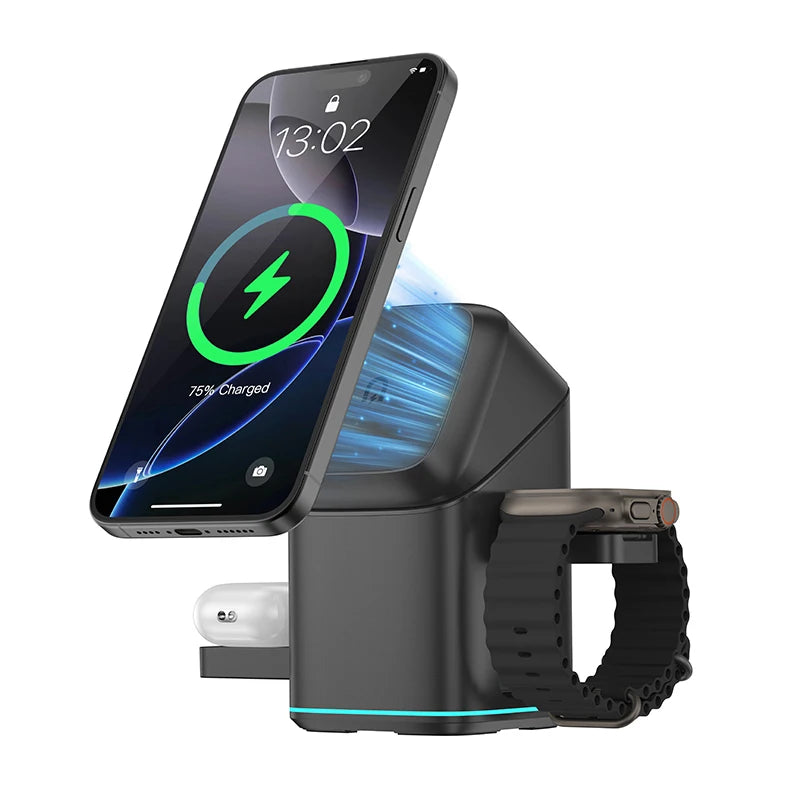 Newest Universal Magnetic Charging Stand 30W Cube Rotational 3 in 1 Touch Auto Rotation Wireless Charger With Light