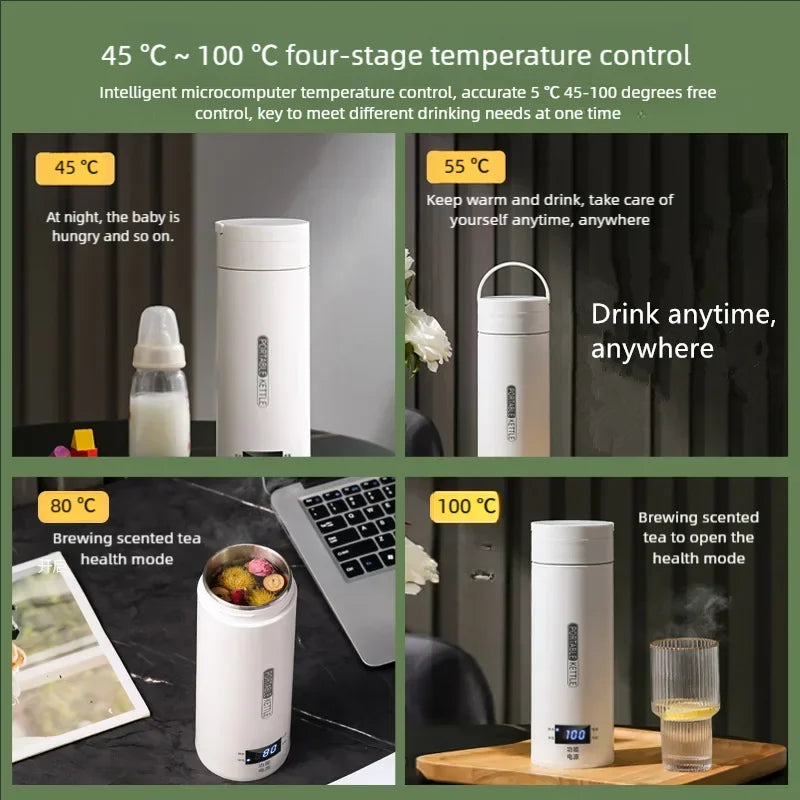 Electric Kettles Portable Tea Coffee Kettle Travel Boil Water Thermal Cup Anti-Scald Water Bottle