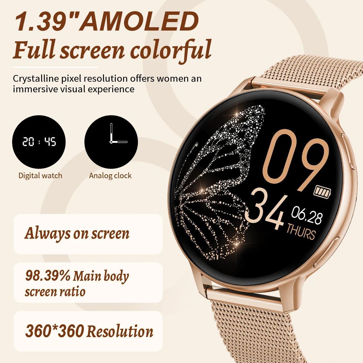 Smart Watch Women Fashion Watches Custom Dial Sport Fitness Health Tracker Smartwatch for Android IOS 2026