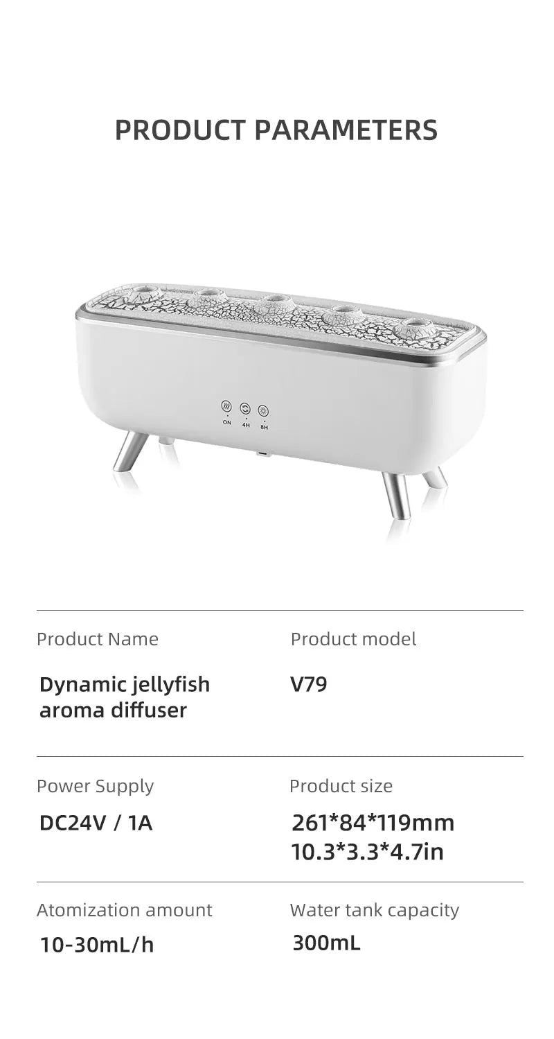 Simulated Volcanic Lava Humidifier with Color Lighting Aroma Diffuser Remote Control 5 Nozzles 2 Fog Modes Dancing Jellyfish