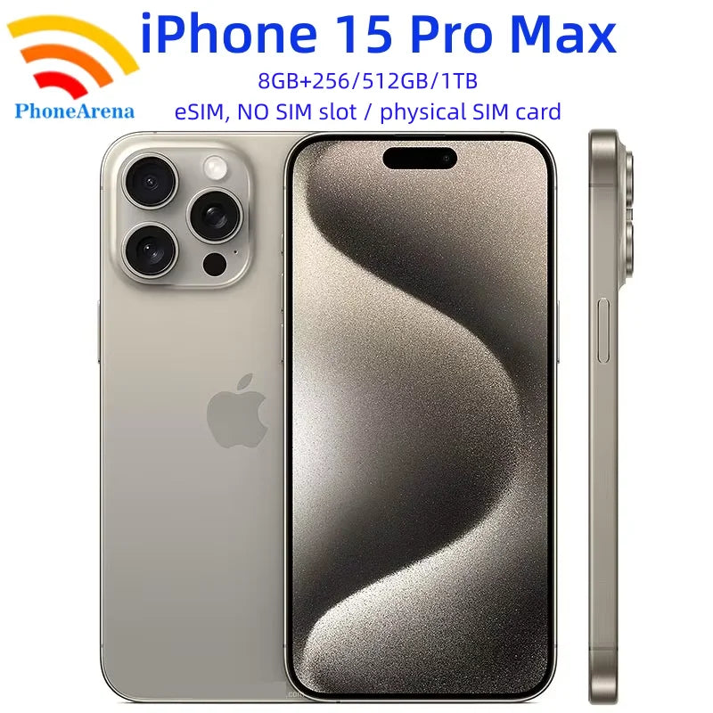Original iPhone 15 Pro Max 256/512GB 1TB ROM Only eSIM / Physical SIM Card 8GB RAM 6.7" OLED NFC A16 Unlocked 5G Cell Phone