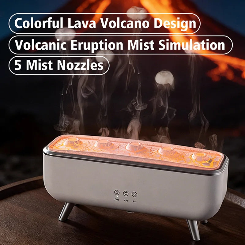 Simulated Volcanic Lava Humidifier with Color Lighting Aroma Diffuser Remote Control 5 Nozzles 2 Fog Modes Dancing Jellyfish