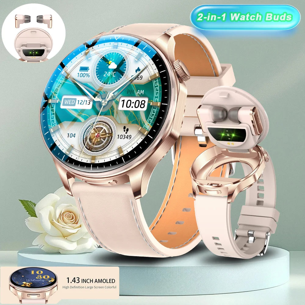 2-in-1 Smart Watch & Wireless Earbuds – Fitness Tracker with Bluetooth Music