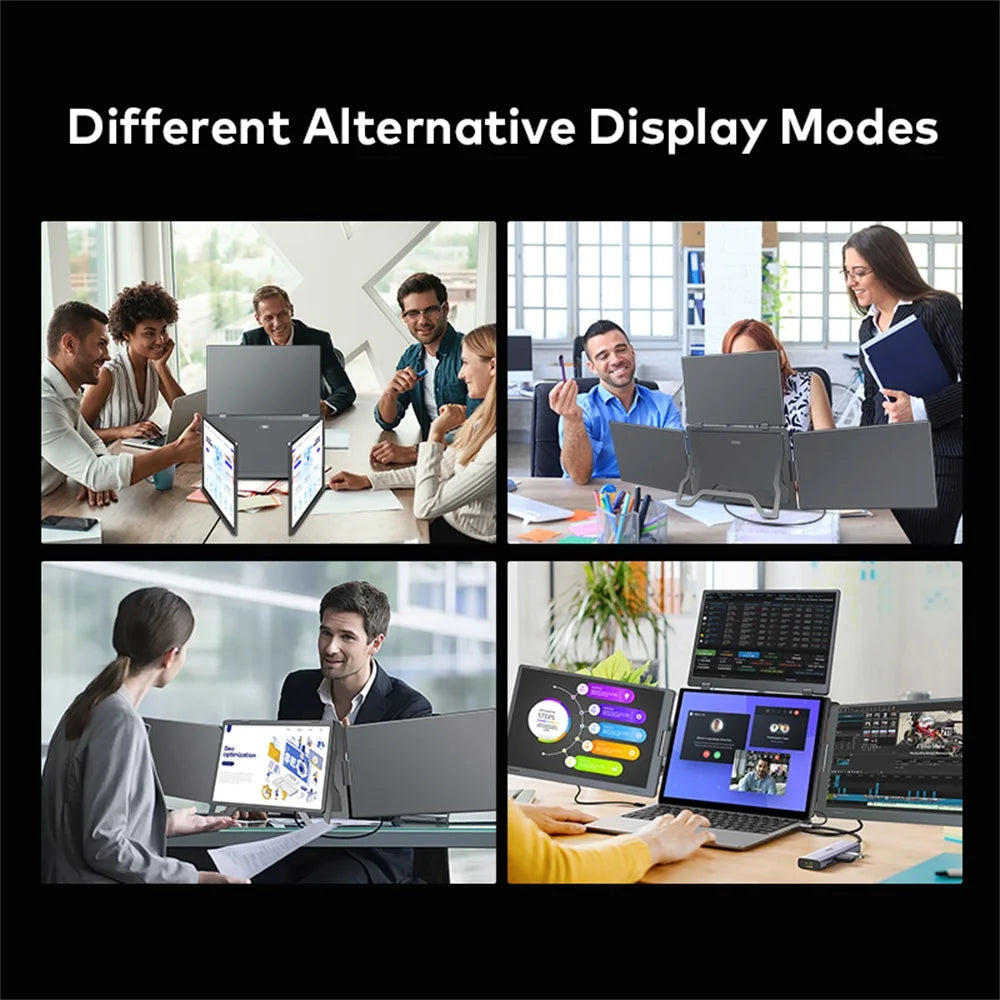16 Inch Portable Triple Screen LCD Backlit Monitor FHD Display Secondary Extender for Notebook with Single Cable Connection