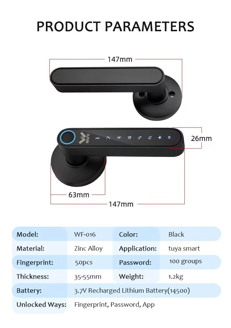 Phantom Password Fingerprint  Smart Management APP Handle  Door Lock for Home Office Hotel Multiple Unlocks way