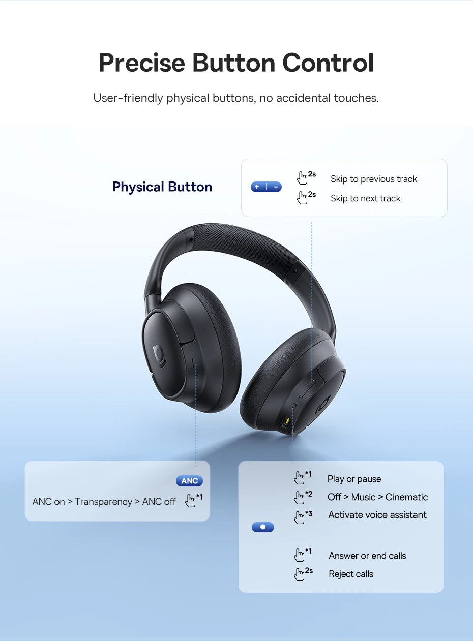 Wireless Headphones Bluetooth 6.0 Noise Canceling
