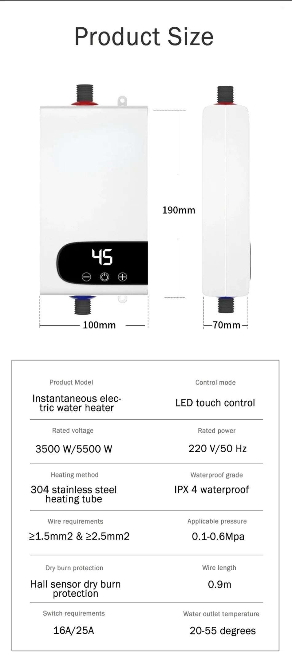 INSTANT Water Heater Portable Electric Heaters for Bathroom Hot Water Shower and Home Kitchen Heating