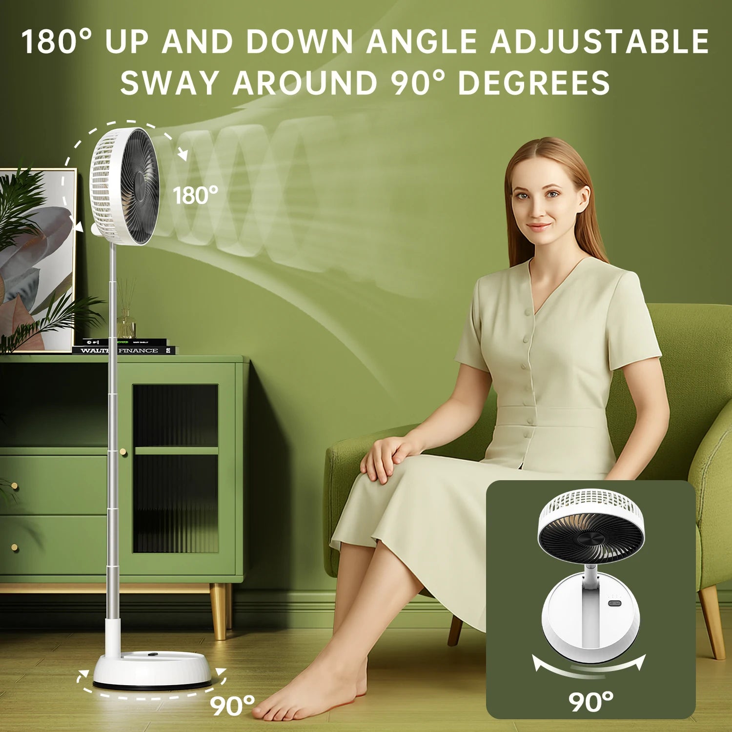 Portable Oscillating Standing Fan with Remote Controller Foldable
