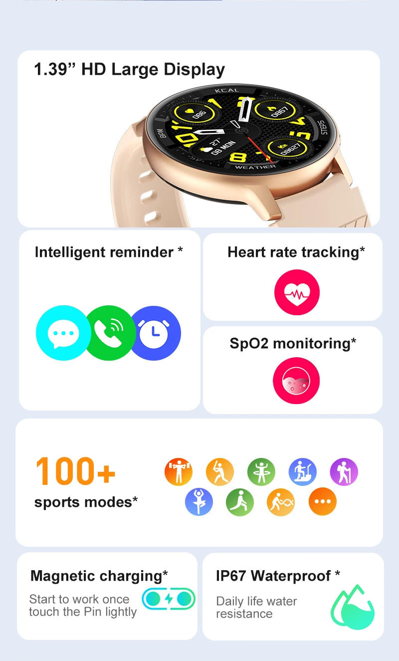Smart Watch Women Fashion Watches Custom Dial Sport Fitness Health Tracker Smartwatch for Android IOS 2026