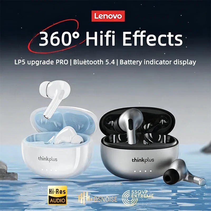 Lenovo LP5 PRO Wireless Bluetooth 5.4 Earphones TWS HiFi Sound Gaming Earbuds LP5Pro Sport headset Long Standby Touch Control