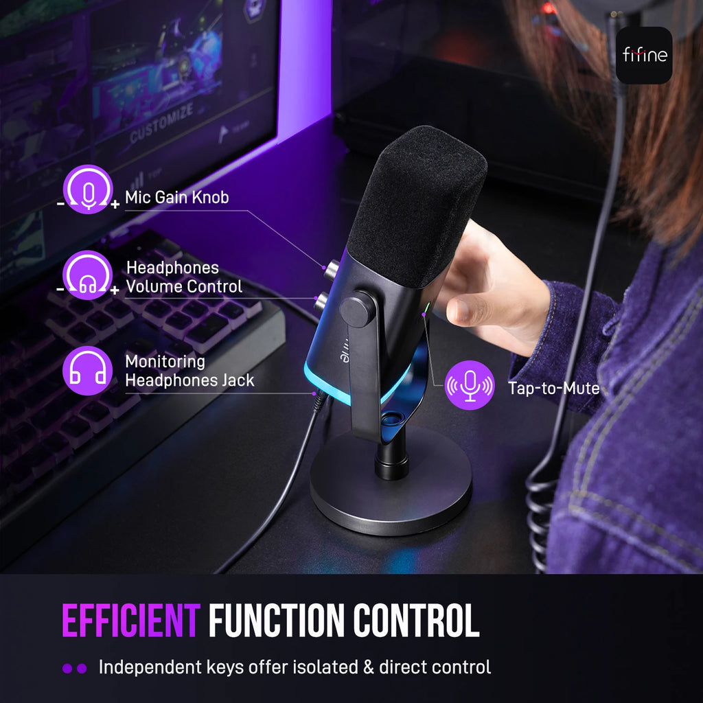Dynamic Microphone with RGB Control/Headphone jack/Mute,MIC for PC Gaming Recording Streaming
