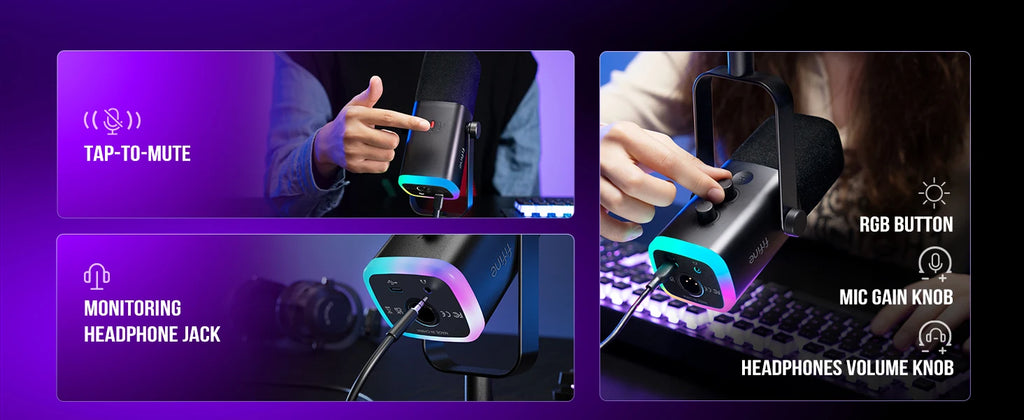 Dynamic Microphone with RGB Control/Headphone jack/Mute,MIC for PC Gaming Recording Streaming