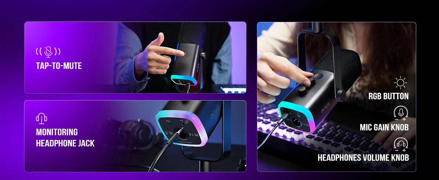 Dynamic Microphone with RGB Control/Headphone jack/Mute,MIC for PC Gaming Recording Streaming