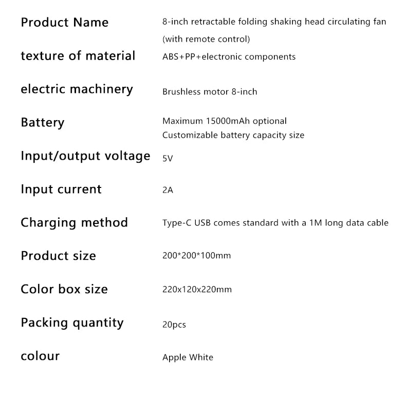 Portable Oscillating Standing Fan with Remote Controller Foldable