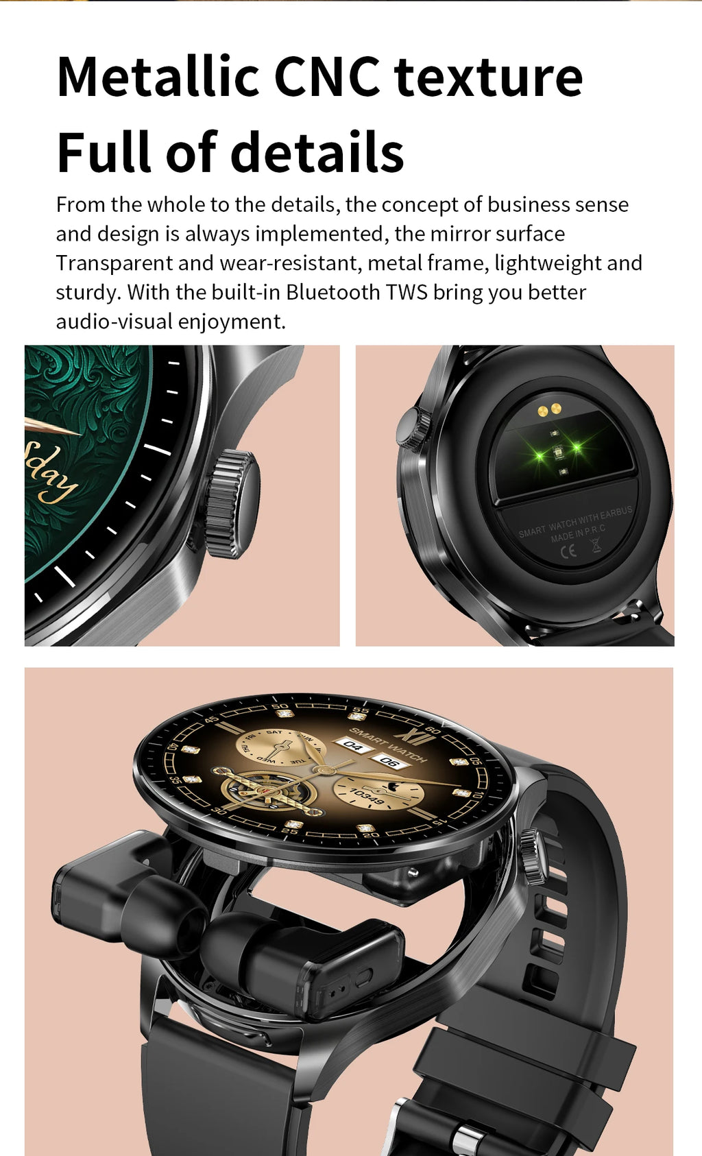 2-in-1 Smart Watch & Wireless Earbuds – Fitness Tracker with Bluetooth Music