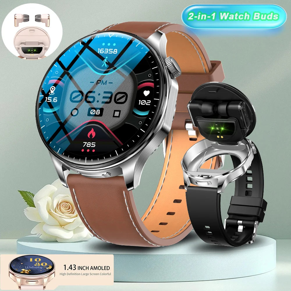 2-in-1 Smart Watch & Wireless Earbuds – Fitness Tracker with Bluetooth Music