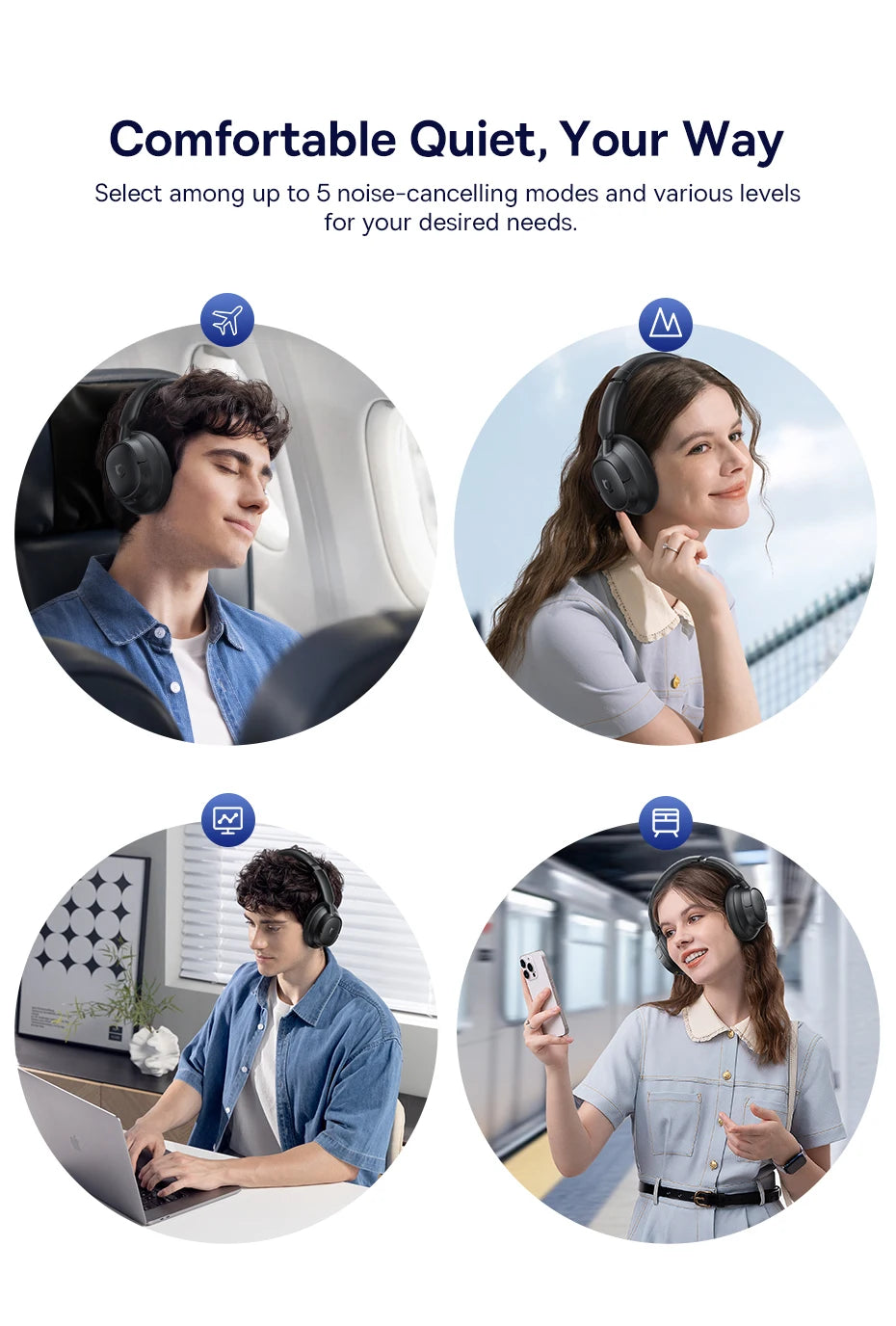 Wireless Headphones Bluetooth 6.0 Noise Canceling
