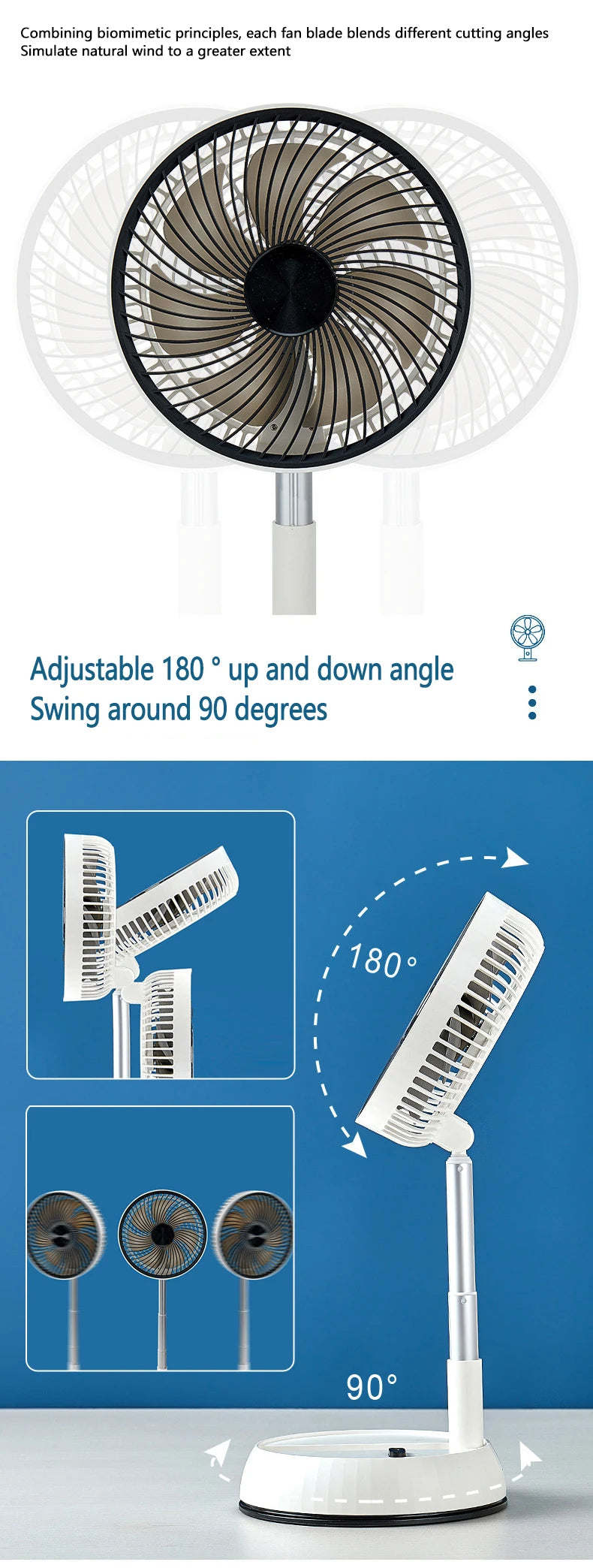 Portable Oscillating Standing Fan with Remote Controller Foldable