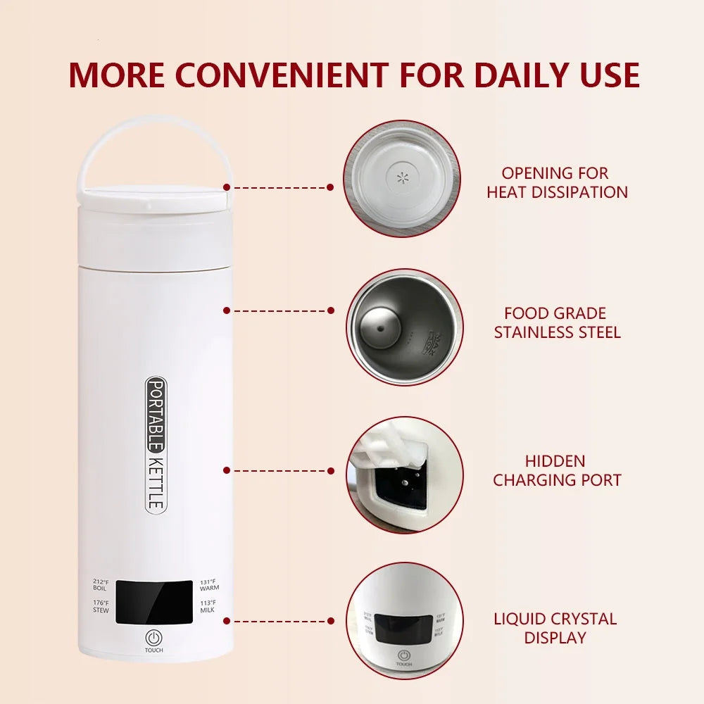 Electric Kettles Portable Tea Coffee Kettle Travel Boil Water Thermal Cup Anti-Scald Water Bottle