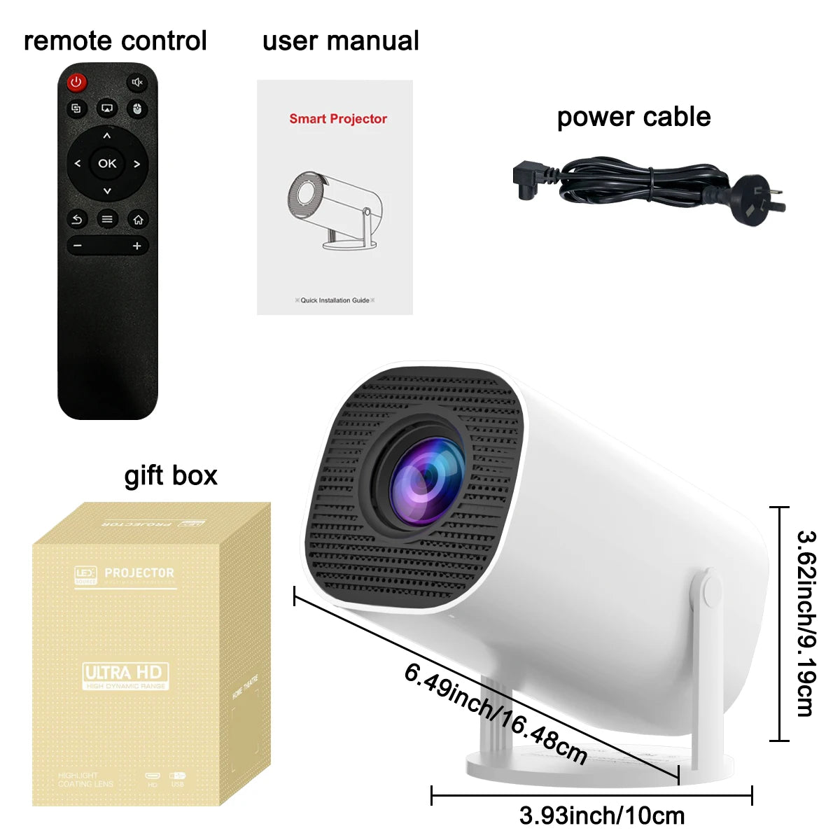 New Portable Projector With WiFi 6 And Wireless 5.0, Native 720P Support 4K Smart Projector, Adjustable Screen, 180° Rotation,