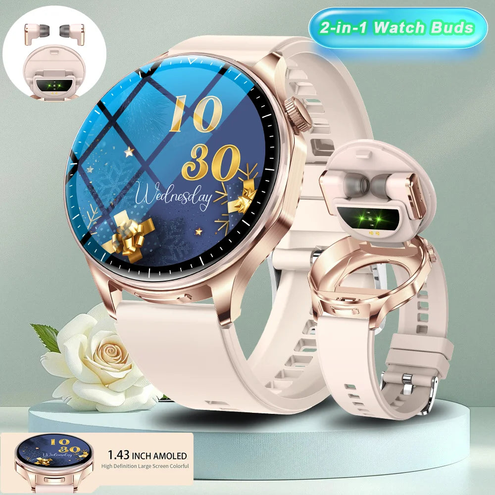 2-in-1 Smart Watch & Wireless Earbuds – Fitness Tracker with Bluetooth Music