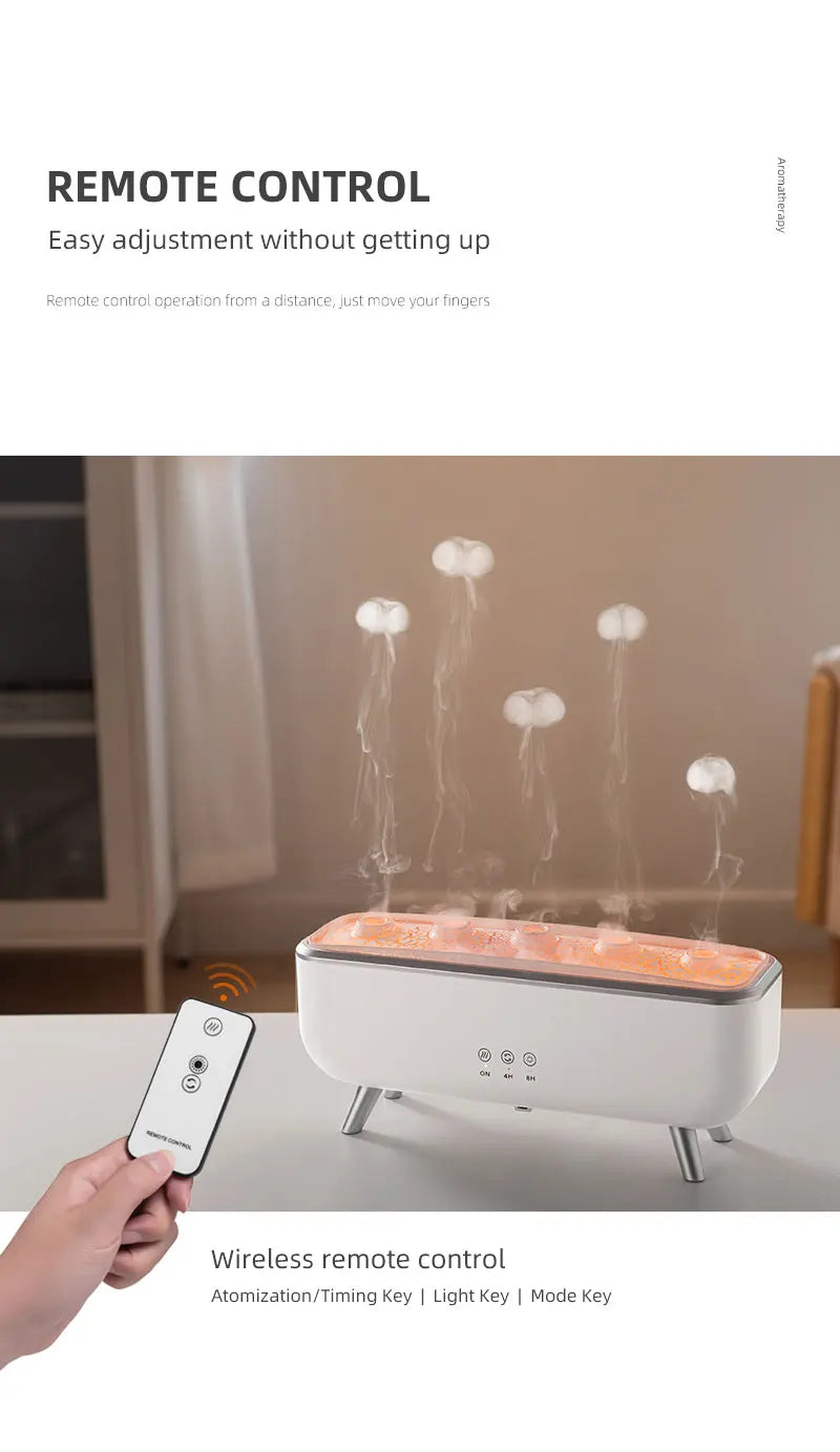 Simulated Volcanic Lava Humidifier with Color Lighting Aroma Diffuser Remote Control 5 Nozzles 2 Fog Modes Dancing Jellyfish