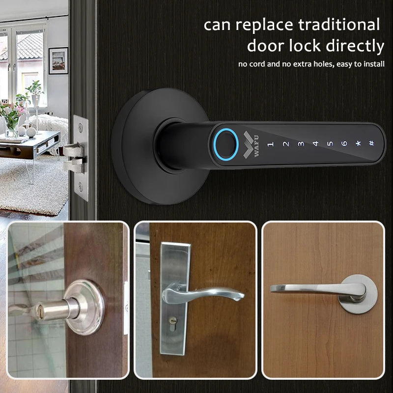 Phantom Password Fingerprint  Smart Management APP Handle  Door Lock for Home Office Hotel Multiple Unlocks way