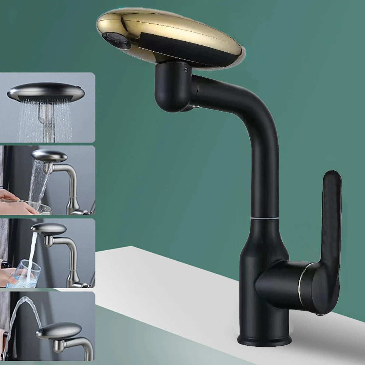 Multi Functional Waterfall Basin Faucet 4 Water Outlet Mode Spray Faucet 360°Rotation,Hot Cold Water Sink Mixer Tap For Bathroom