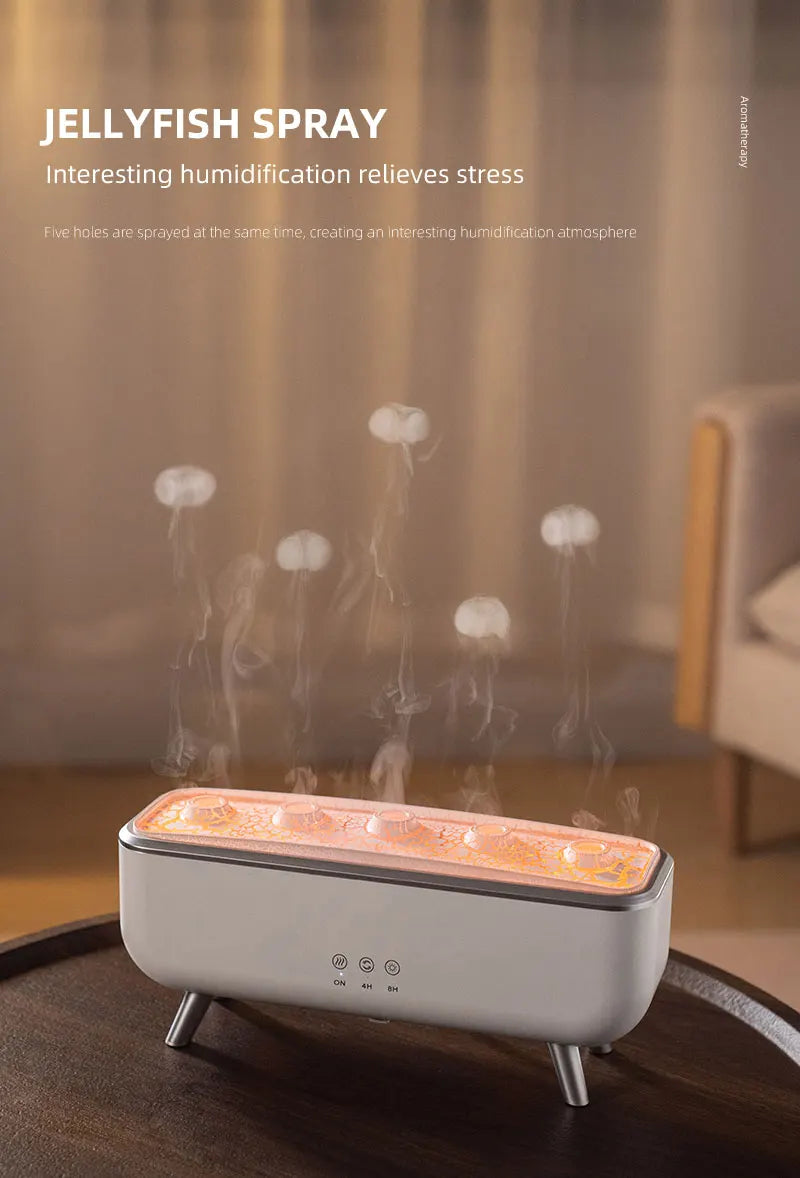 Simulated Volcanic Lava Humidifier with Color Lighting Aroma Diffuser Remote Control 5 Nozzles 2 Fog Modes Dancing Jellyfish
