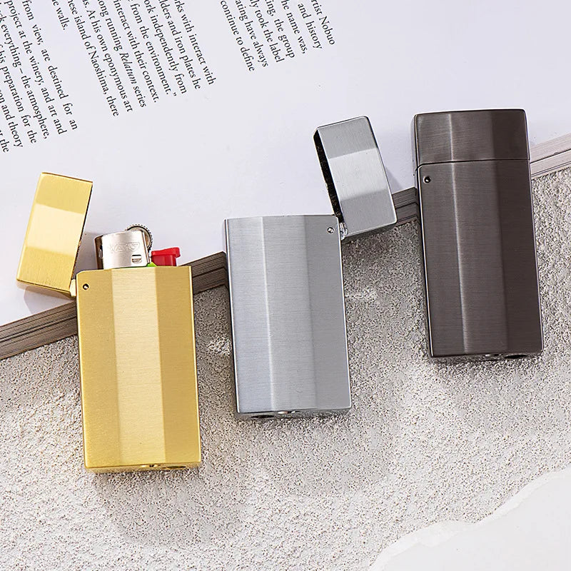 Metal Lighter Case Cover Holder Pouches for BIC Mini Size j5 Full j6 - Zinc Alloy Vintage Flip Case Protective Holder Accessory