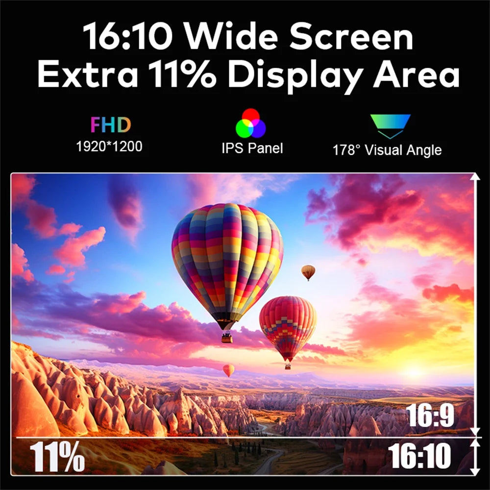 16 Inch Portable Triple Screen LCD Backlit Monitor FHD Display Secondary Extender for Notebook with Single Cable Connection