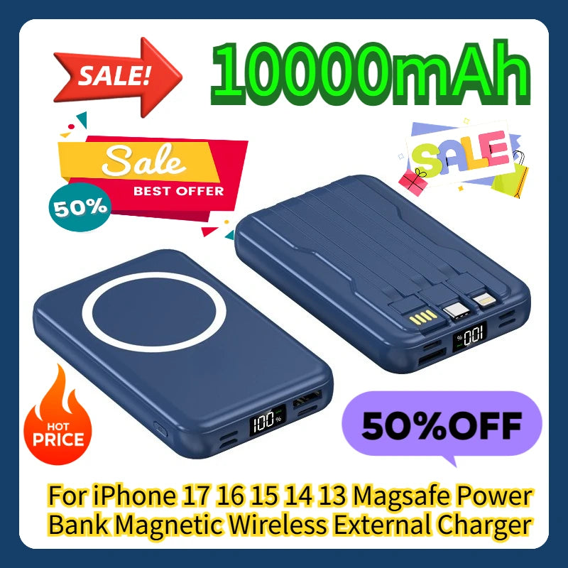 For iPhone 17 16 15 14 13 Magsafe Power Bank Magnetic Wireless External Charger