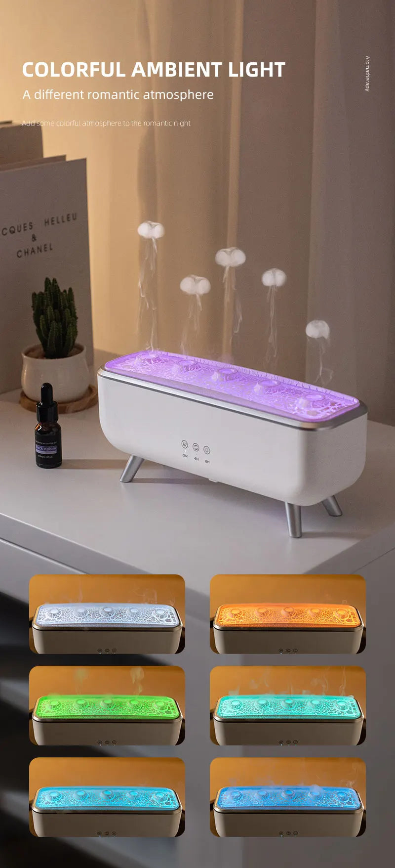 Simulated Volcanic Lava Humidifier with Color Lighting Aroma Diffuser Remote Control 5 Nozzles 2 Fog Modes Dancing Jellyfish