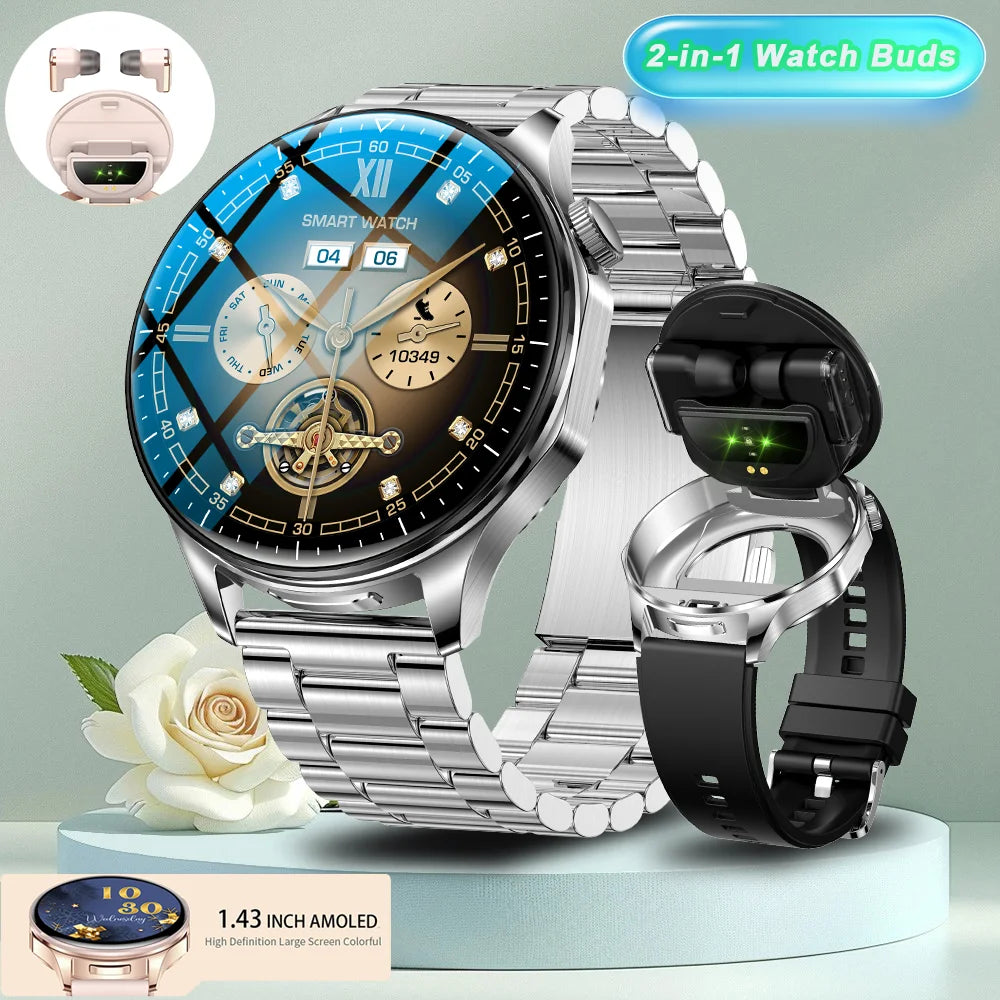 2-in-1 Smart Watch & Wireless Earbuds – Fitness Tracker with Bluetooth Music