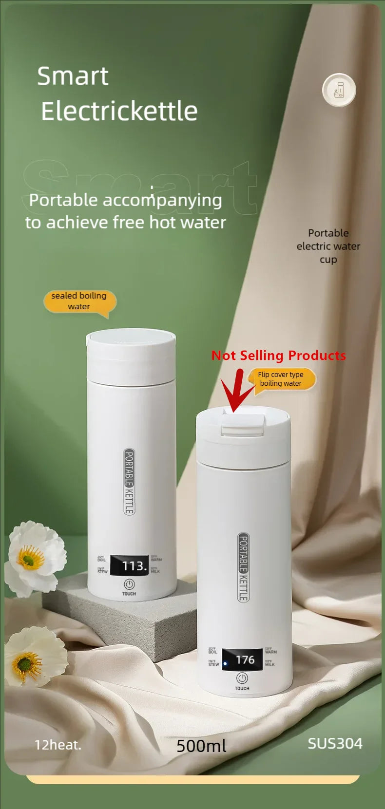 Electric Kettles Portable Tea Coffee Kettle Travel Boil Water Thermal Cup Anti-Scald Water Bottle