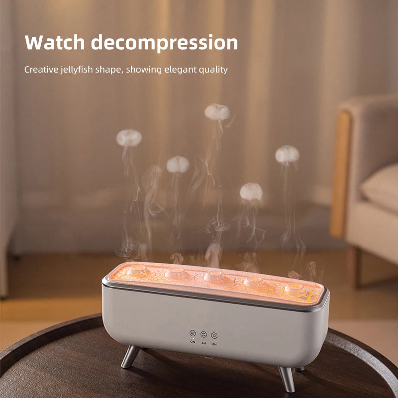 Simulated Volcanic Lava Humidifier with Color Lighting Aroma Diffuser Remote Control 5 Nozzles 2 Fog Modes Dancing Jellyfish