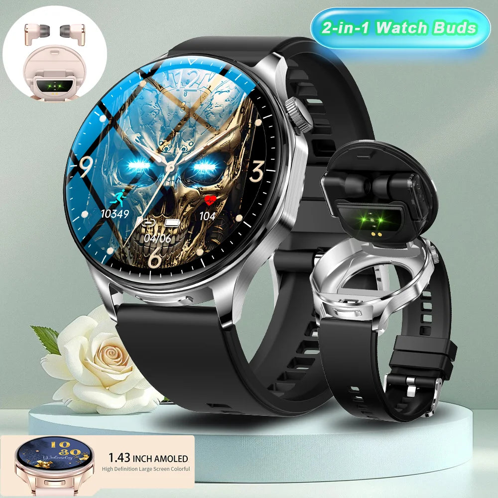 2-in-1 Smart Watch & Wireless Earbuds – Fitness Tracker with Bluetooth Music