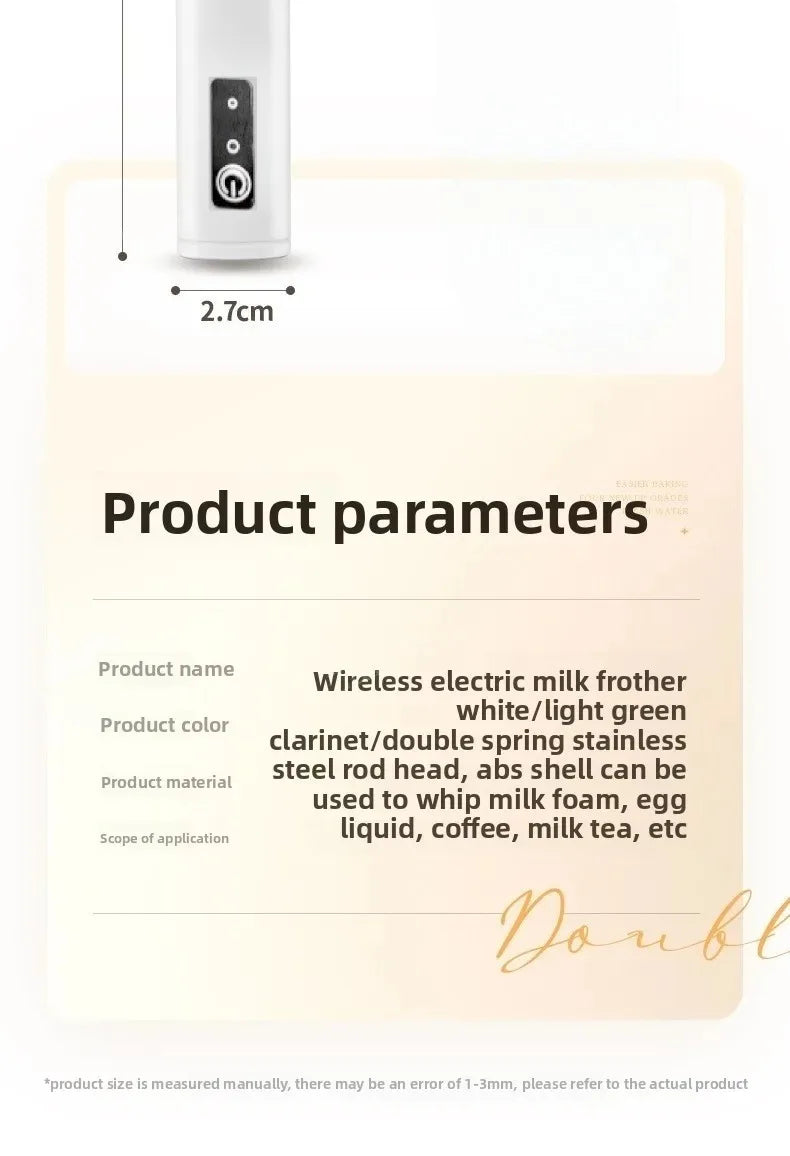 Wireless Milk Frother Electric Handheld Blender Stainless Steel Mini Coffee Maker Whisk Mixer For Coffee Cappuccino Cream