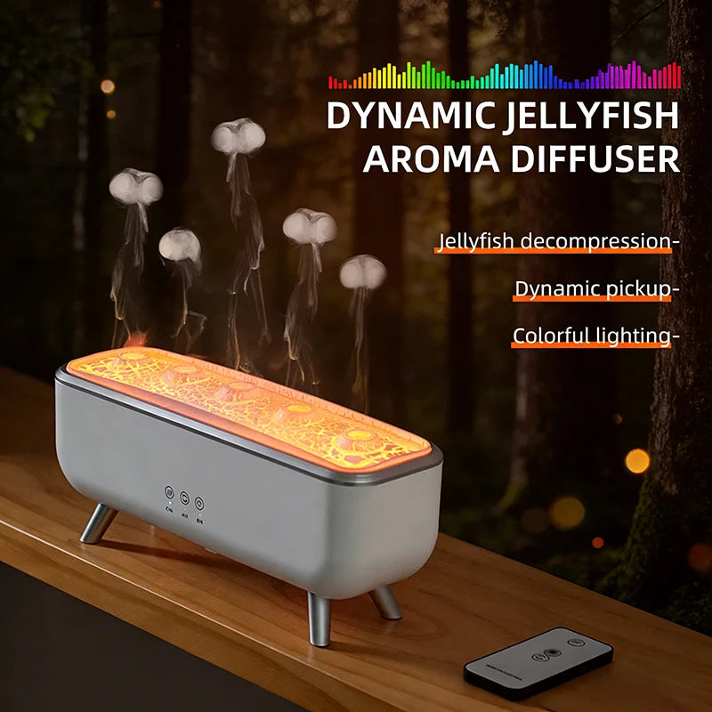 Simulated Volcanic Lava Humidifier with Color Lighting Aroma Diffuser Remote Control 5 Nozzles 2 Fog Modes Dancing Jellyfish
