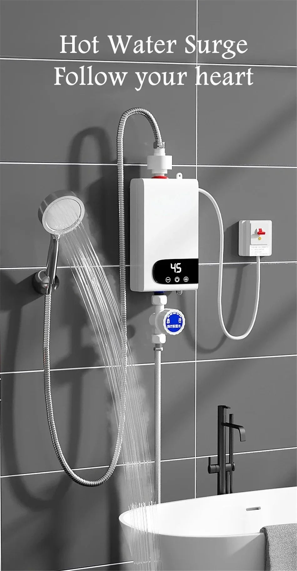 INSTANT Water Heater Portable Electric Heaters for Bathroom Hot Water Shower and Home Kitchen Heating