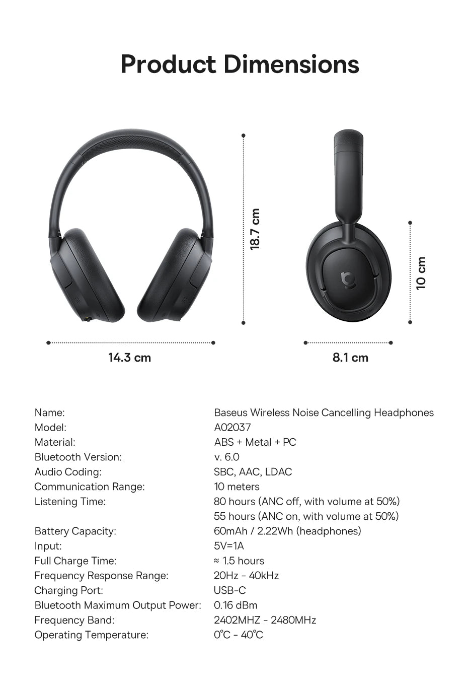 Wireless Headphones Bluetooth 6.0 Noise Canceling