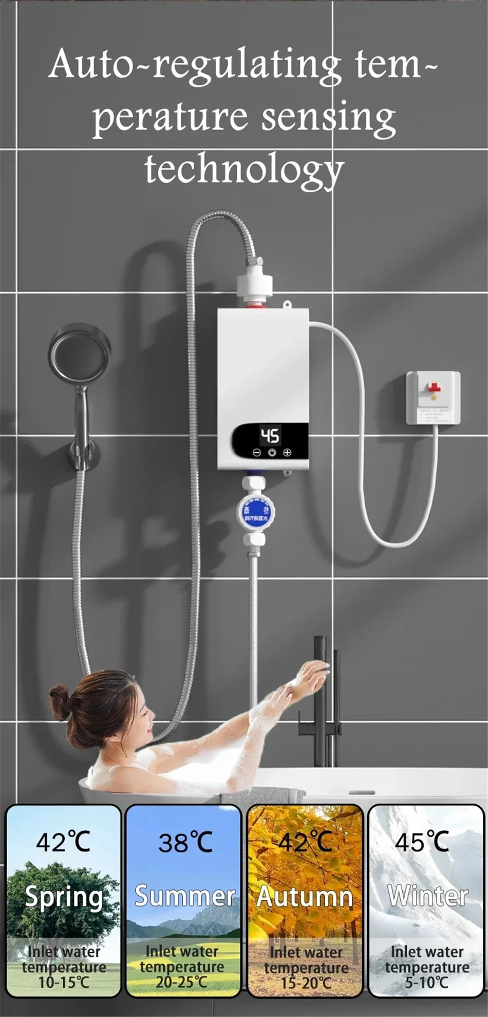 INSTANT Water Heater Portable Electric Heaters for Bathroom Hot Water Shower and Home Kitchen Heating