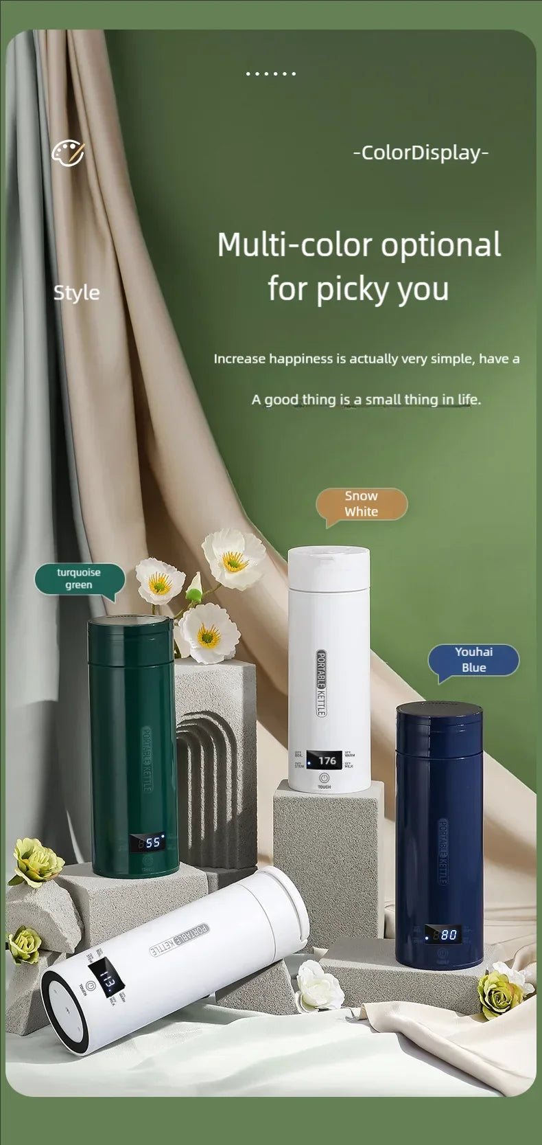 Electric Kettles Portable Tea Coffee Kettle Travel Boil Water Thermal Cup Anti-Scald Water Bottle