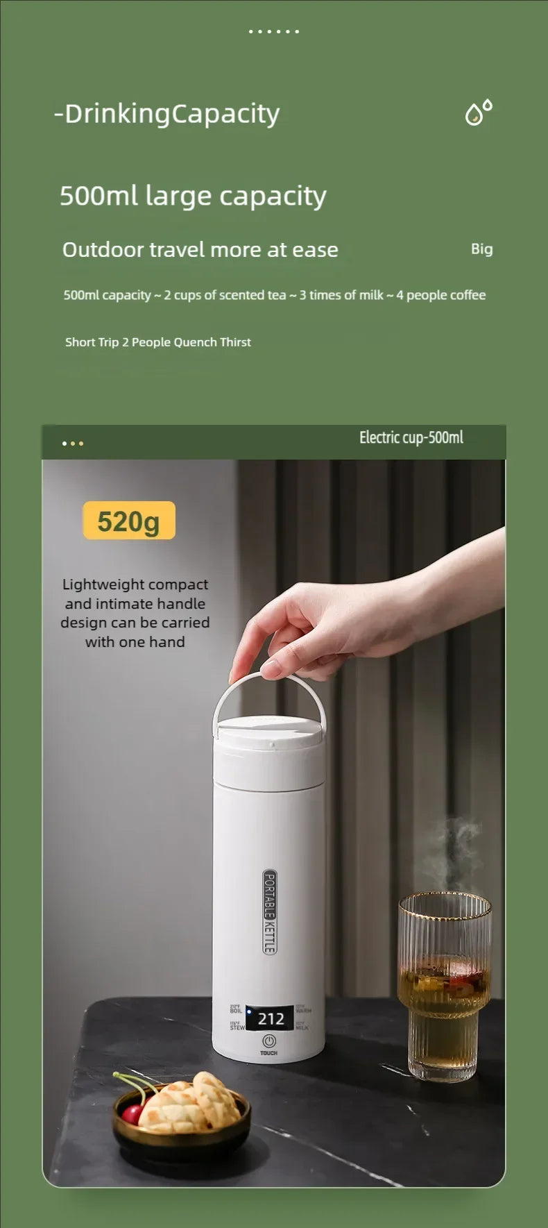 Electric Kettles Portable Tea Coffee Kettle Travel Boil Water Thermal Cup Anti-Scald Water Bottle