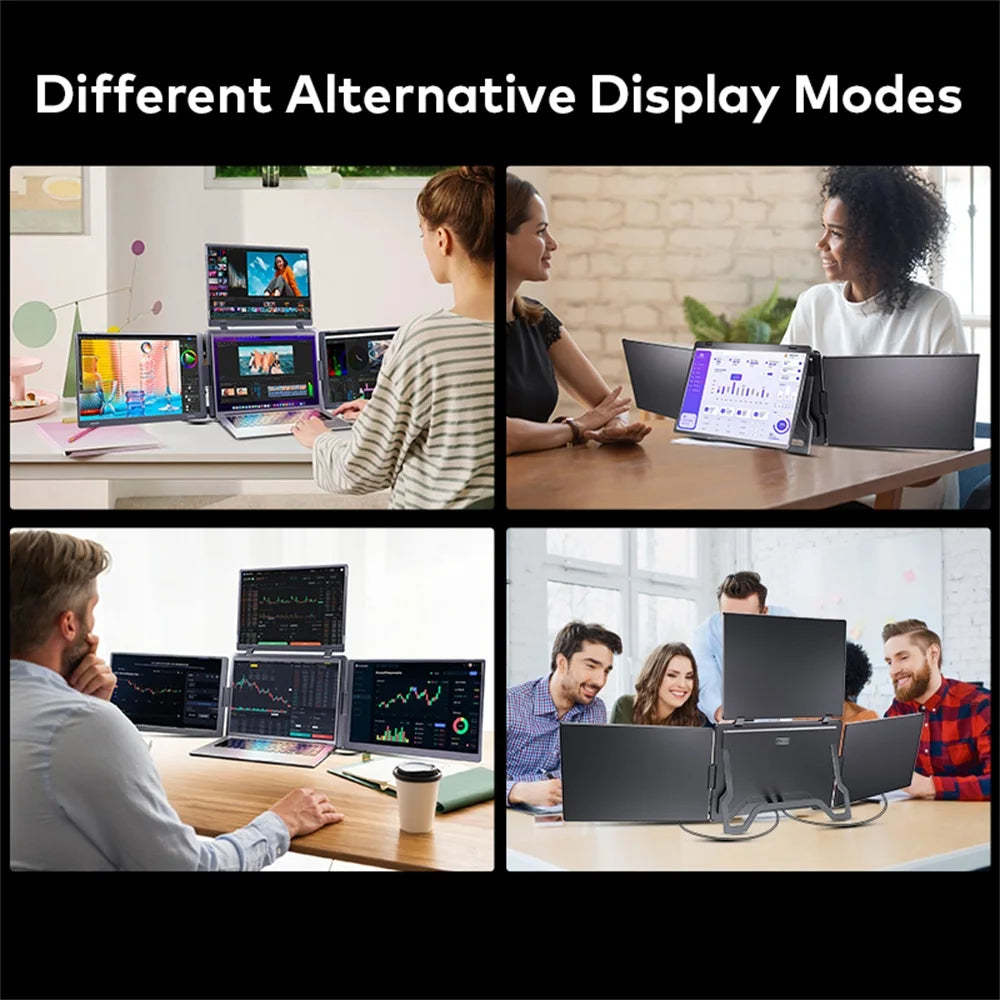 16 Inch Portable Triple Screen LCD Backlit Monitor FHD Display Secondary Extender for Notebook with Single Cable Connection